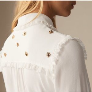White Embellished Collar Button-Up Blouse
